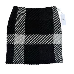 NWT Akris Punto Italian Wool Twill Plaid Skirt Black Ivory Salt Pepper Size 8